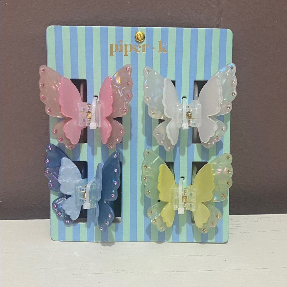 PIPER K 3D BUTTERFLY WITH RHINESTONE DETAIL HAIR CLAW CLIPS SET
